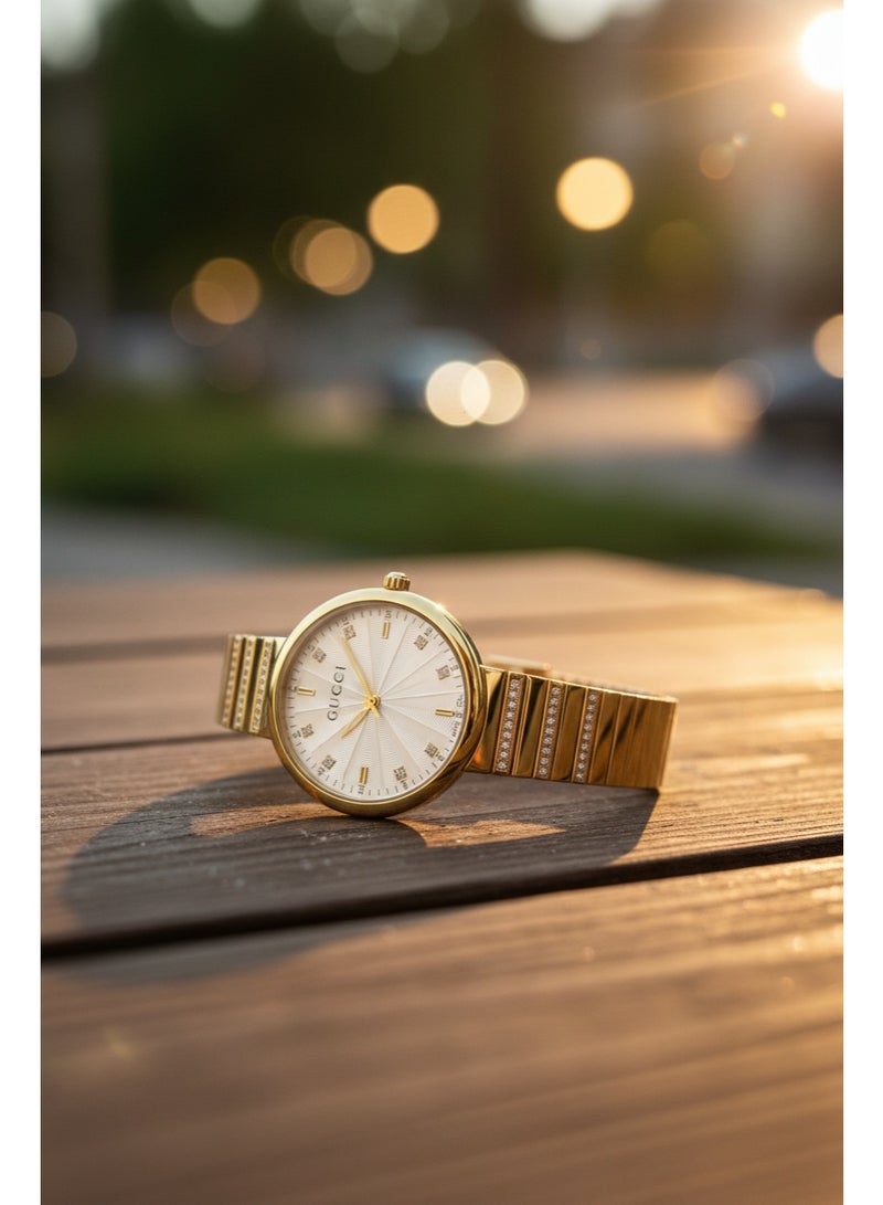 GUCCI Luxury Women’s Analog Wrist Watch – Gold Stainless Steel Bracelet with Crystal Details - Image 3